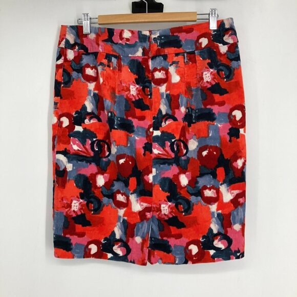 Anthropologie Vanessa Virginia Red Floral Corduroy Knee length pencil skirt Sz 8 - Picture 4 of 16